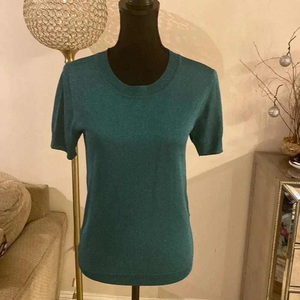 UTERQUE green metallic top size medium